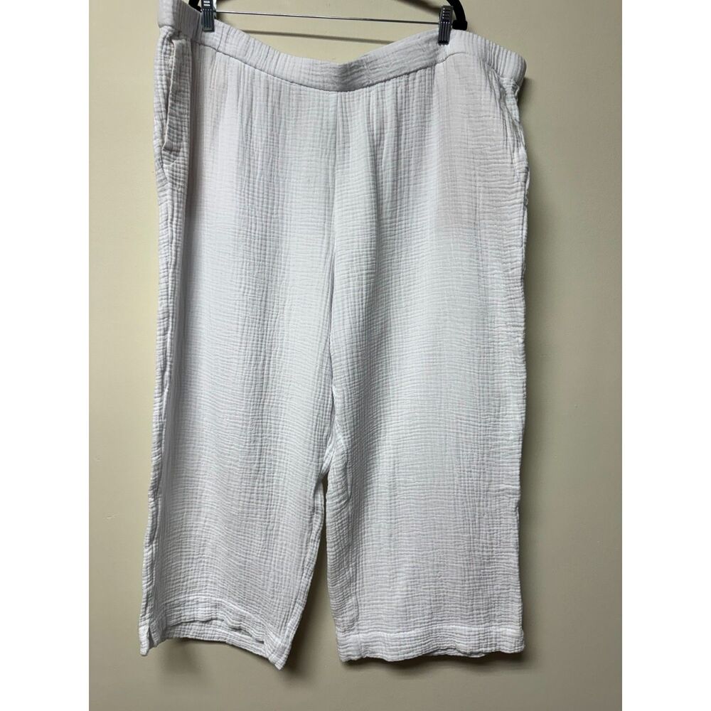 NWT - J. JILL 100% Cotton Gauzy Wide Leg Pull-On White Pants, Cropped, Sz 4X
